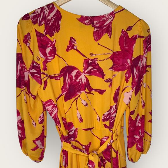 Color Me Courtney Eleanor Floral Maxi Wrap Dress Medium Yellow Pink Romantic - Picture 9 of 10